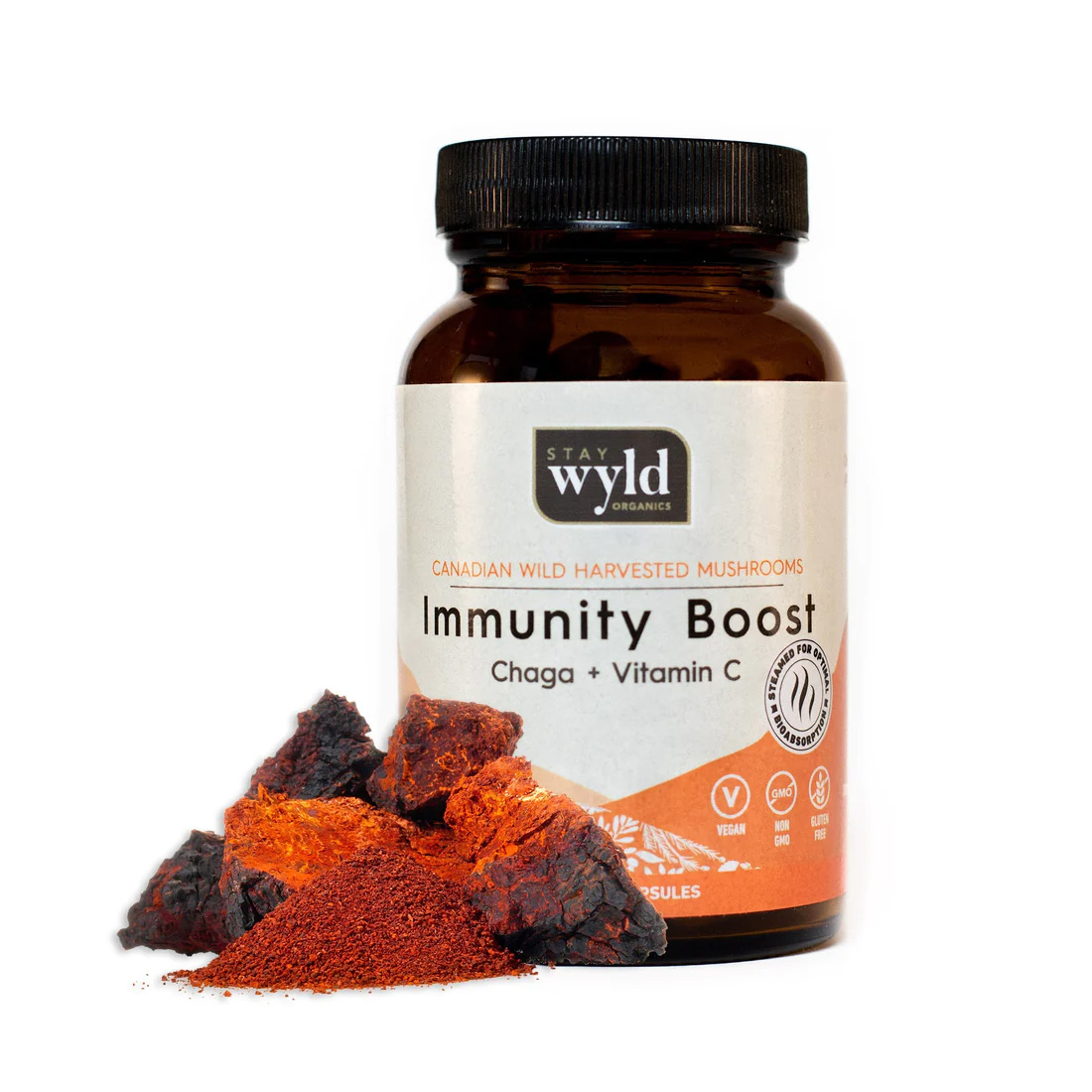 Buy Stay Wyld Organics - Chaga Immunity Boost Mushroom Capsules (Bottle of 60) Online | Magic Mushrooms Dispensary